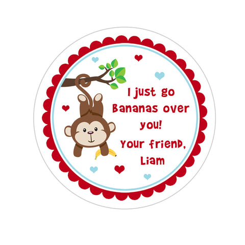 Monkey Boy Personalized Valentines Day Sticker