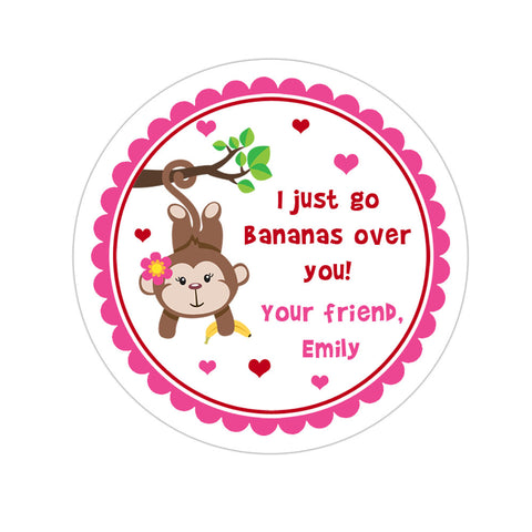 Monkey Girl Personalized Valentines Day Sticker
