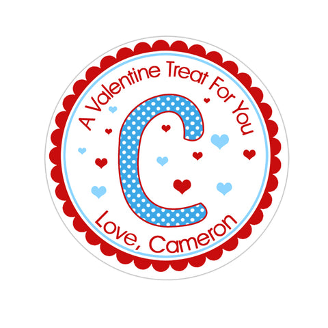 Blue Monogram Personalized Valentines Day Sticker