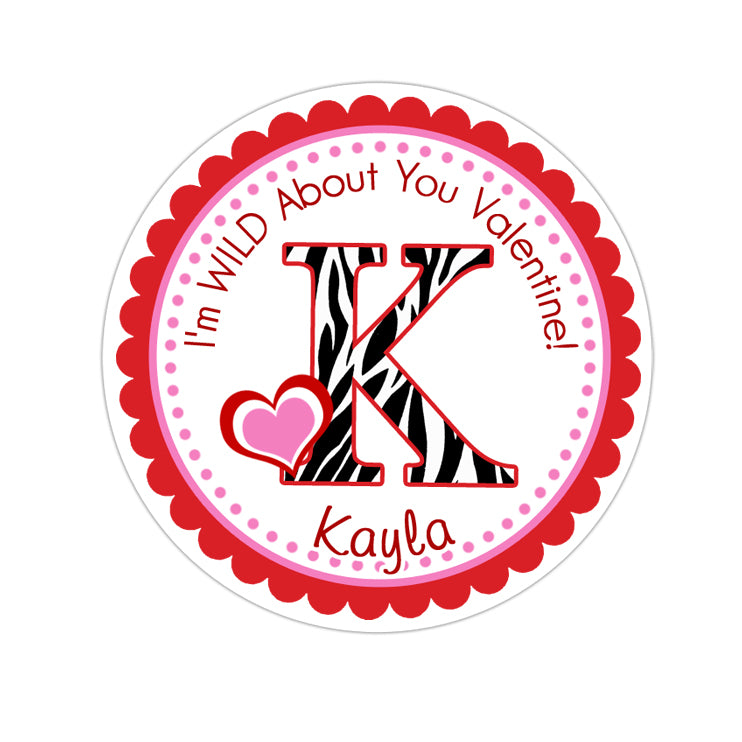 Zebra Monogram Valentines Day Personalized Sticker Valentines Day Stickers - INKtropolis