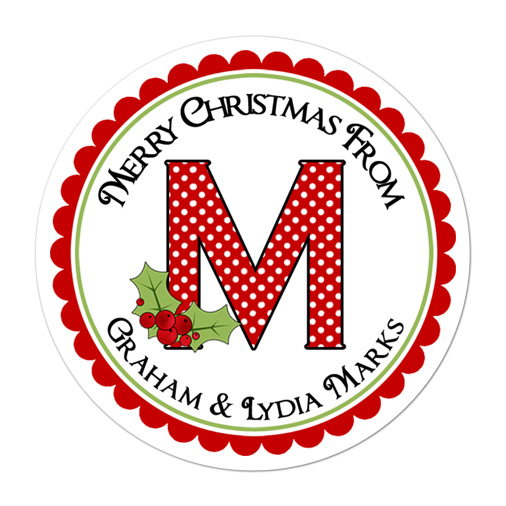 Monogram With Holly Personalized Sticker Christmas Stickers - INKtropolis