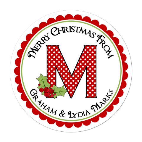 Monogram With Holly Personalized Christmas Gift Sticker