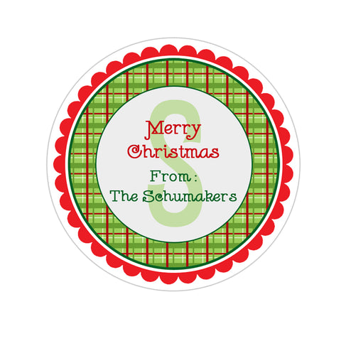 Plaid Monogram Christmas Gift Sticker