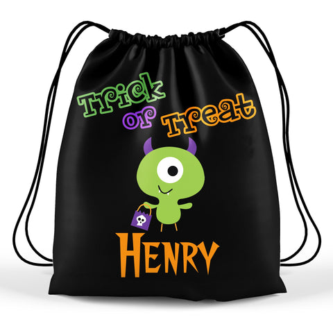 Personalized Halloween Trick Or Treat Bag, Kids Drawstring Bag - Monster