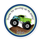 Monster Truck Green and Blue Personalized Sticker Birthday Stickers - INKtropolis
