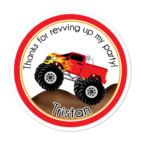 Monster Truck Red Personalized Birthday Favor Sticker