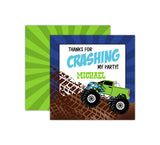 Personalized Blue and Green Monster Truck Birthday Favor Tags