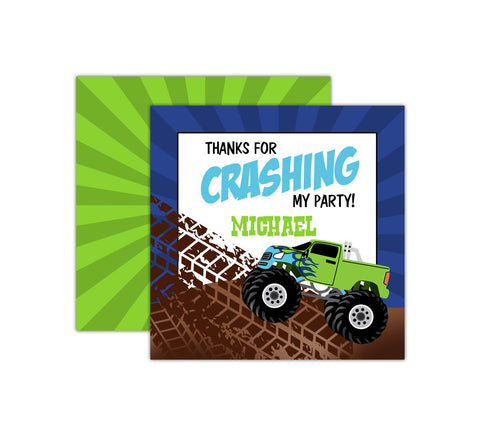 Personalized Blue and Green Monster Truck Birthday Favor Tags