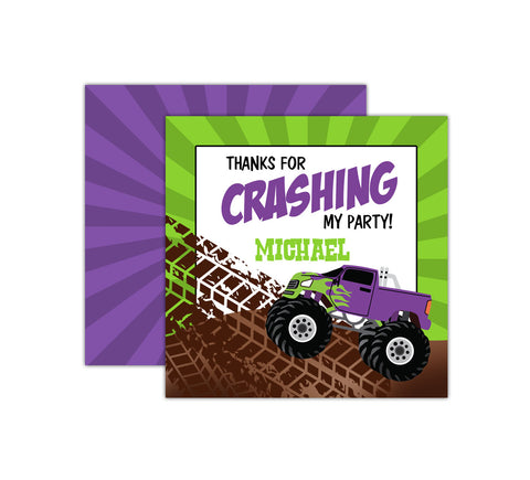 Personalized Purple Monster Truck Birthday Favor Tags