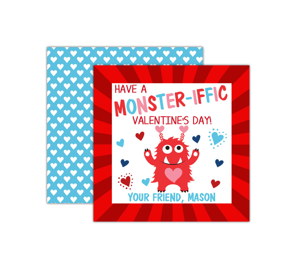 Personalized Monster Valentine's Day Tags, Valentine Cards