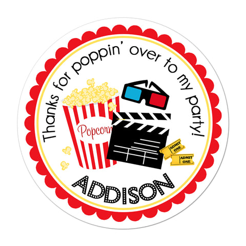 Movie Theater Personalized Birthday Favor Sticker