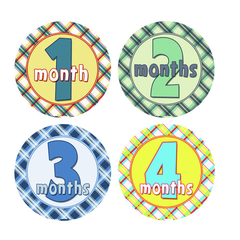 Colorful Plaid Baby Month Stickers