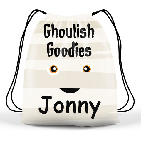 Personalized Halloween Trick Or Treat Bag, Kids Drawstring Bag - Mummy