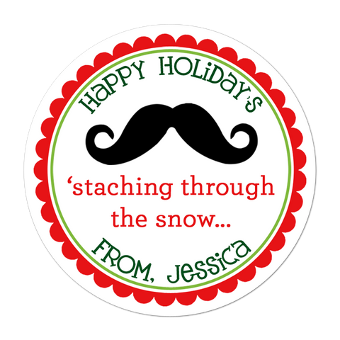 Mustache Personalized Christmas Gift Sticker