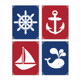 Nautical Anchor, Sailboat, Whale Nursery Wall Art Decor Poster, Print, Framed or Canvas - Set of 4 kids room art - INKtropolis