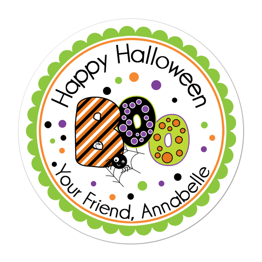 Boo Purple Green Orange Personalized Sticker Halloween Stickers - INKtropolis