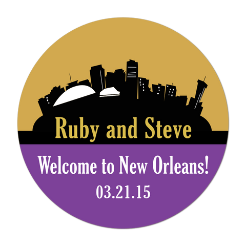 New Orleans Skyline Personalized Destination Wedding Favor Sticker