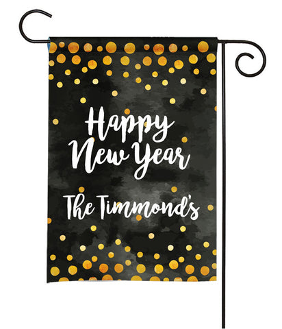 Personalized Happy New Year Garden Flag - Gold Confetti