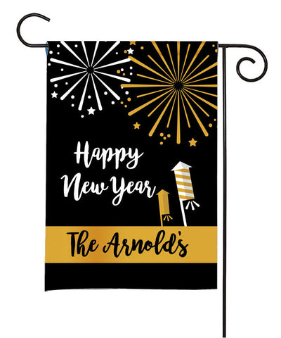 Personalized Happy New Year Garden Flag - New Year Fireworks