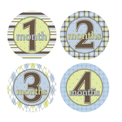 Blue, Green & Brown Patterened Monthly Baby Stickers