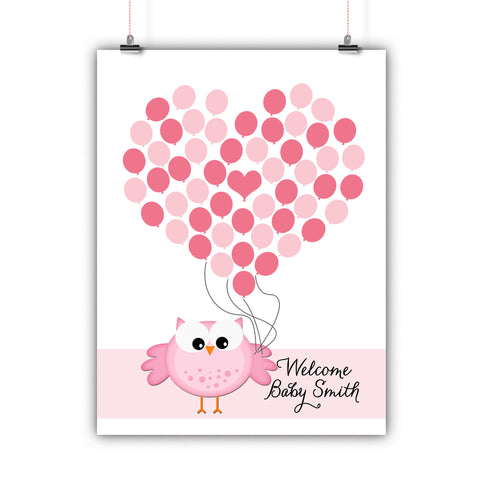 Personalized Baby Shower Guest Book Alternative - Pink Owl