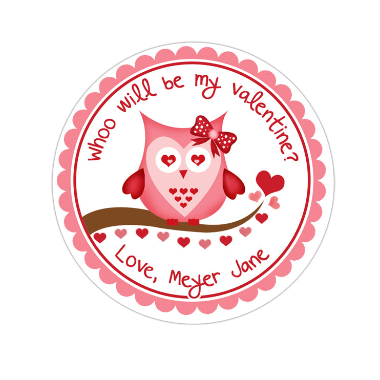 Cute Owl Valentines Day Personalized Sticker Valentines Day Stickers - INKtropolis