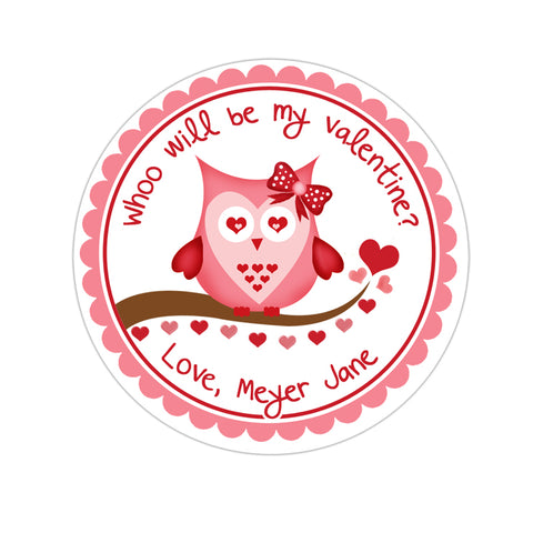 Owl Personalized Valentines Day Sticker