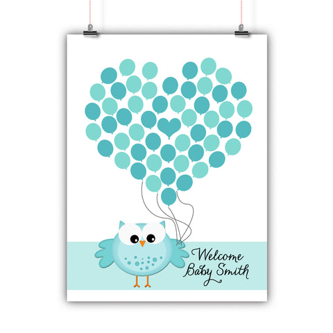 Personalized Baby Shower Guest Book Alternative - Blue Owl