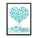 Personalized Baby Shower Guest Book Alternative - Blue Owl Balloon Customized Poster, Print, Framed or Canvas, 50 Signatures Baby Shower Guest Book - INKtropolis