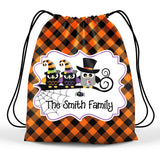 Personalized Halloween Trick Or Treat Bag, Kids Drawstring Bag - Owl Family