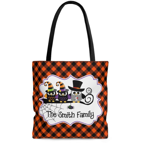 Personalized Halloween Trick Or Treat Bag, Kids Halloween Tote Bag - Owl Family