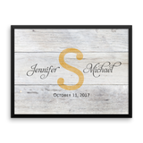 Wedding Guest Book Alternative Poster, Print, Framed or Canvas - Distressed Painted Monogram  - 200 Signatures White Washed Wood - Choose Your Colors wedding guest book alternative - INKtropolis