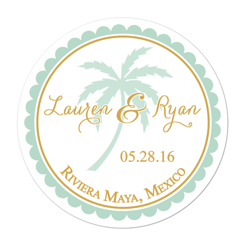 Palm Tree Personalized Wedding Favor Sticker