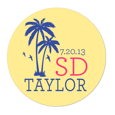 Palm Tree Initials Personalized Wedding Favor Sticker