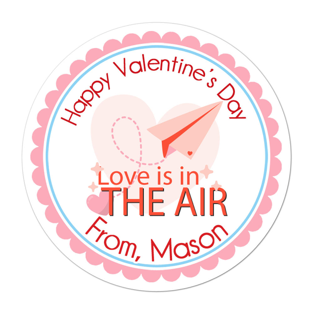 Love is in the Air Paper Airplane Personalized Valentines Day Sticker