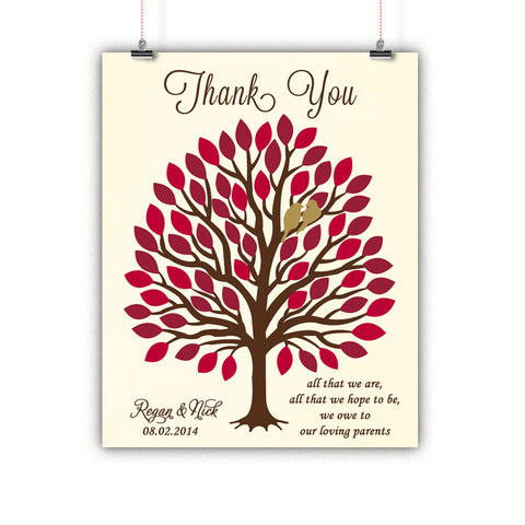 Tree Parents Gift, Thank you, Wedding, Poster, Print, Framed or Canvas