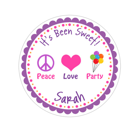 Peace Love Party Personalized Birthday Favor Sticker