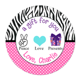 Peace Love Presents Wide Polka Dot Zebra Print Border Personalized Sticker Birthday Stickers - INKtropolis