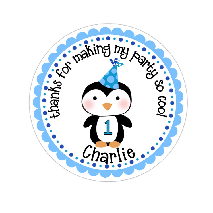 Winter Onederland Penguin Personalized Sticker Birthday Stickers - INKtropolis