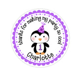 Purple Winter Onederland Penguin Personalized Sticker Birthday Stickers - INKtropolis