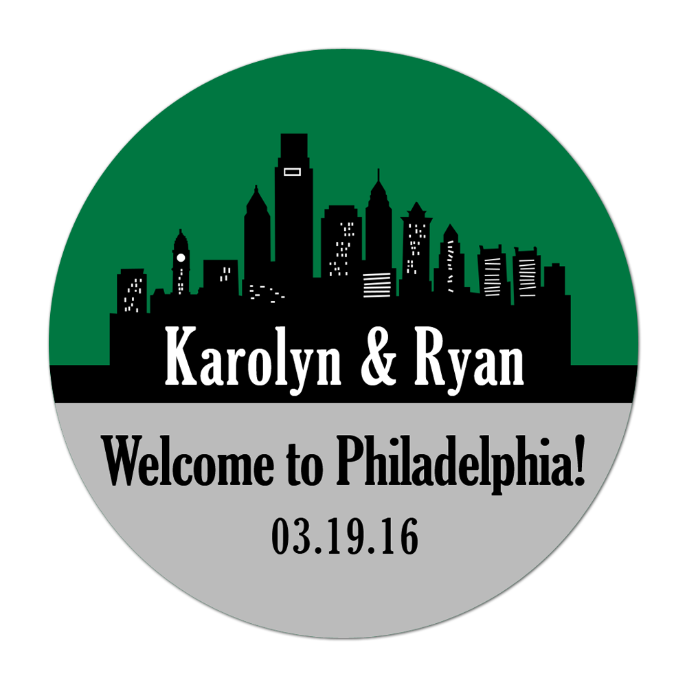 Philadelphia Pennsylvania Skyline Personalized Sticker Wedding Stickers - INKtropolis