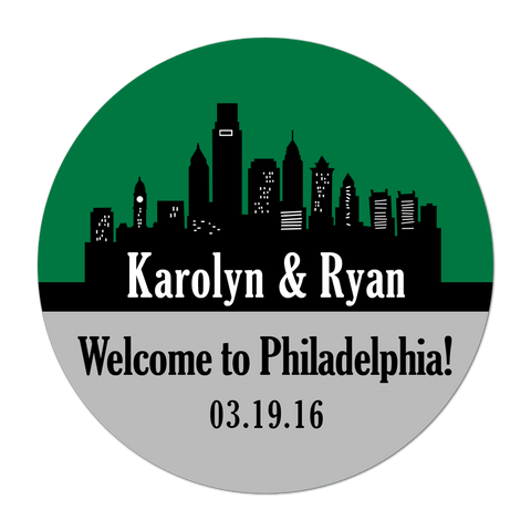 Philadelphia Skyline Personalized Wedding Favor Sticker