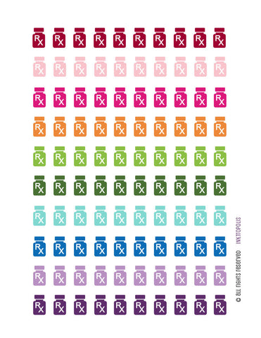 Monthly Planner Stickers Rainbow Pill Bottle Prescription Stickers Planner Labels Compatible with Erin Condren Life Planner - 72 Stickers