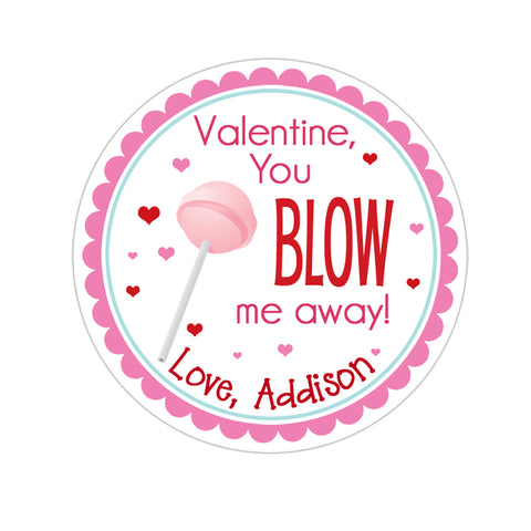 Pink Blow-Pop Personalized Valentines Day Sticker