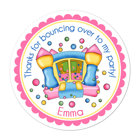 Pink Bounce House Personalized Birthday Favor Sticker