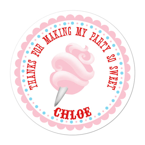 Pink Cotton Candy Personalized Birthday Favor Sticker