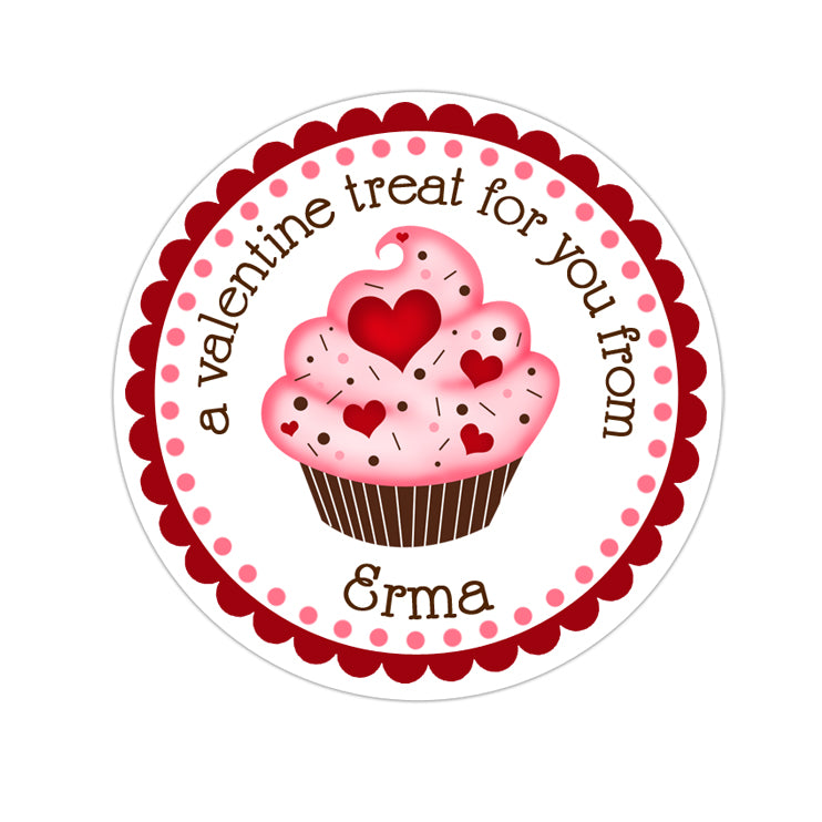 Cupcake Valentines Day Personalized Sticker Valentines Day Stickers - INKtropolis