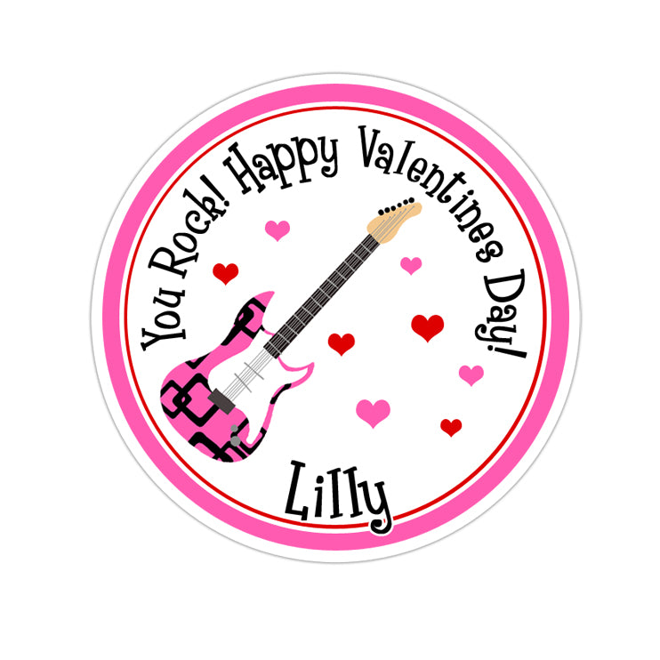 Pink Guitar Valentines Day Personalized Sticker Valentines Day Stickers - INKtropolis
