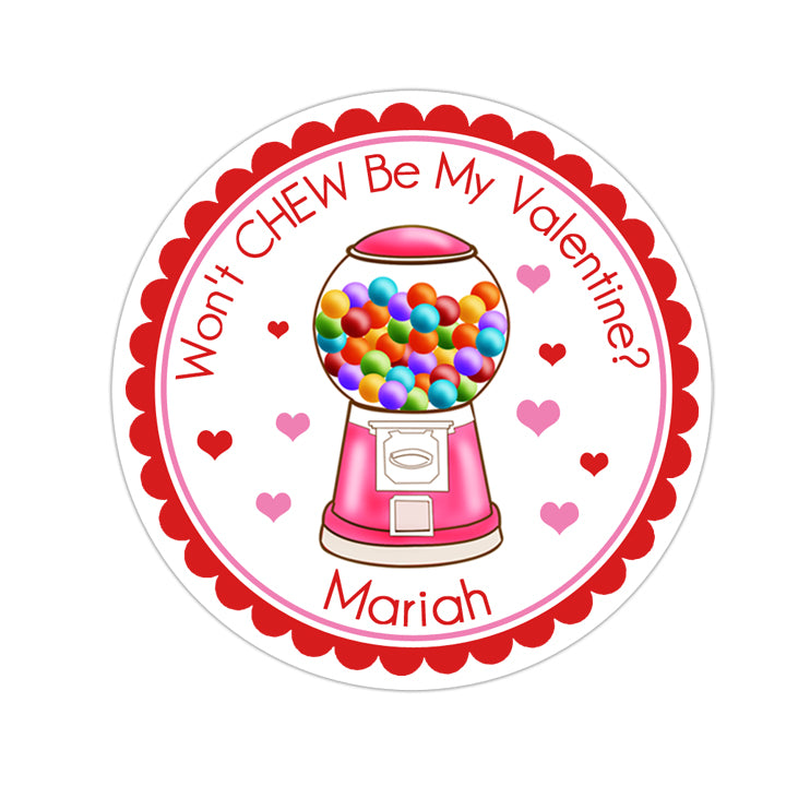 Pink Gumball Machine Valentines Day Personalized Sticker Valentines Day Stickers - INKtropolis