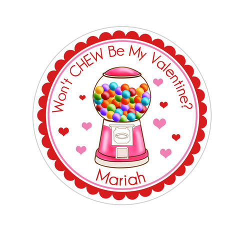 Pink Gumball Machine Personalized Valentines Day Sticker